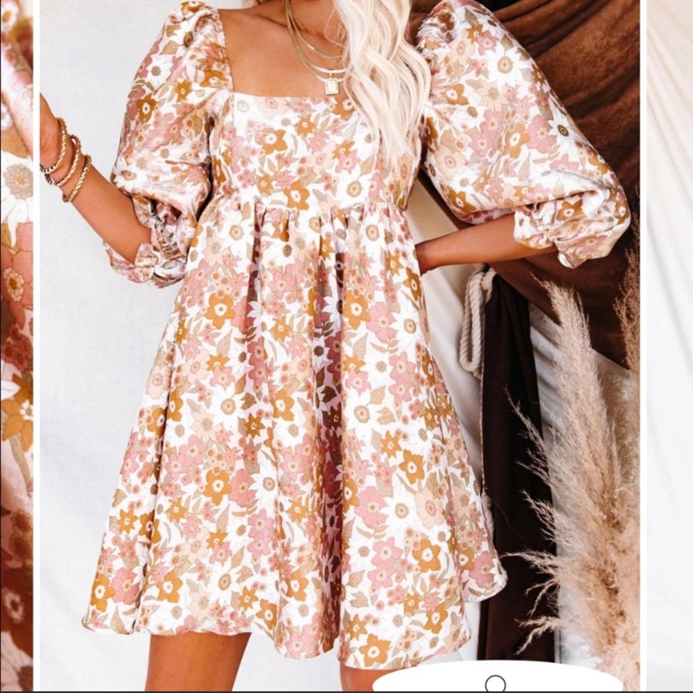 Apricot Floral High Sheen dress